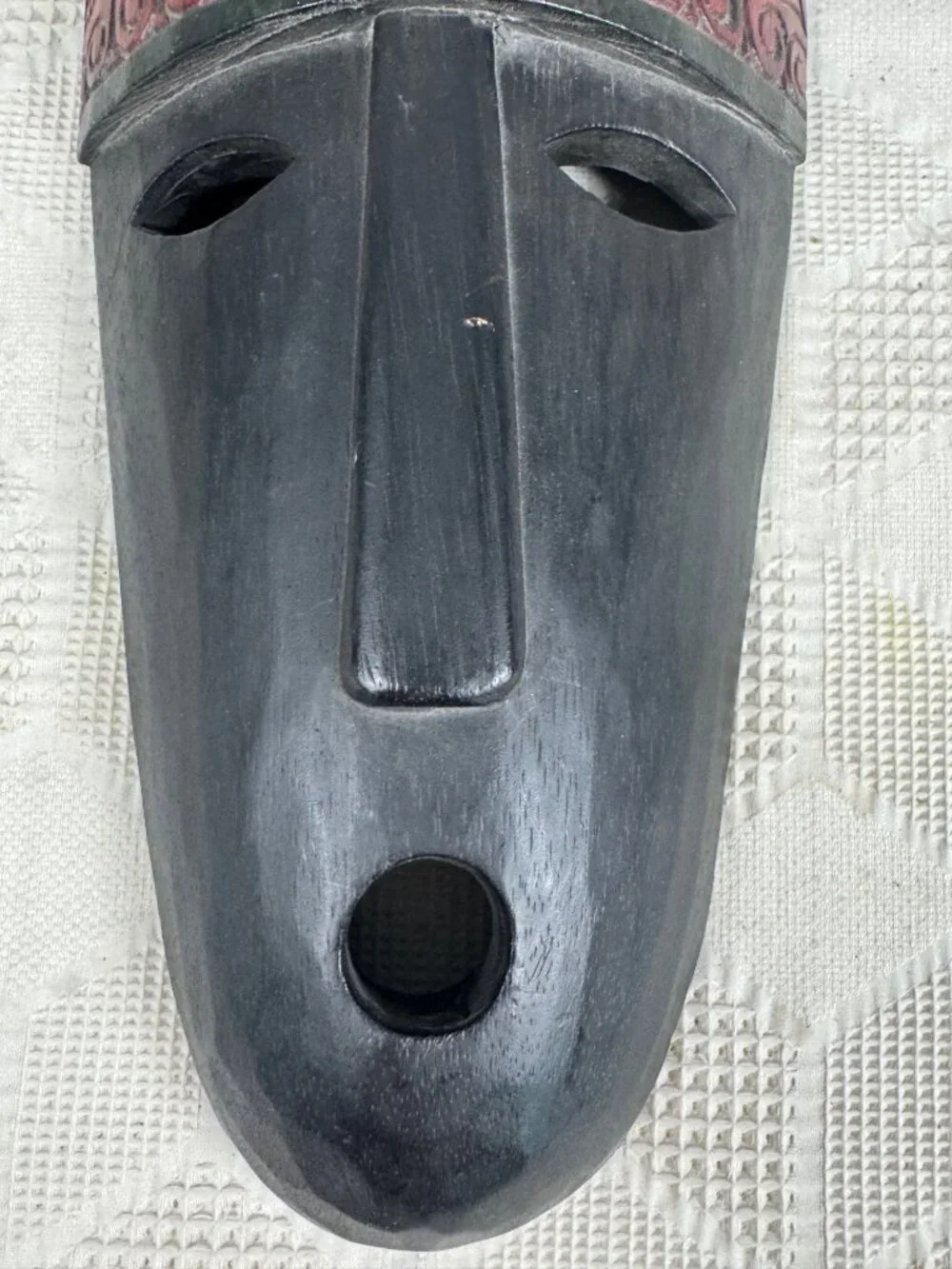 Hand Carved Wooden Tribal Mask Red & Black Finish Wall Hanging Temor Indonesia